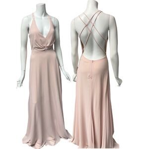 Blush Low Cut Criss Cross Back Gown